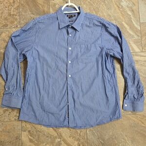 Michael‎ Kors XXL Tailored Fit Blue White Striped Long Sleeve Dress Shirt